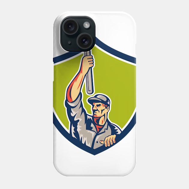 Mechanic Raising Up Spanner Wrench Shield Retro Phone Case by patrimonio