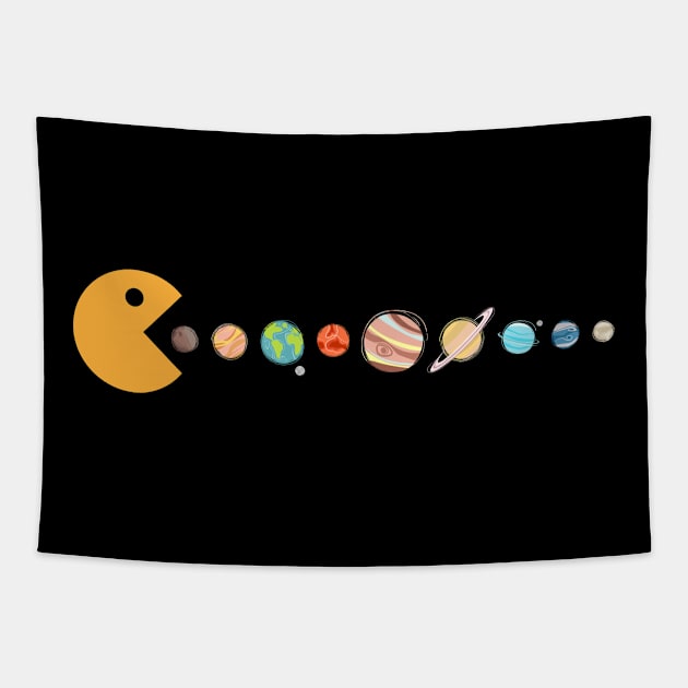 Pacman swallowing planets Tapestry by EventHorizonX