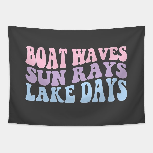 Retro Groovy Boat Waves Sun Rays Lake Days Cute Summer Vacation Lake Life Tapestry by Nisrine