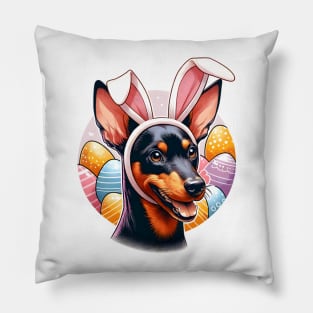 Manchester Terrier Celebrates Easter with Bunny Ears Pillow