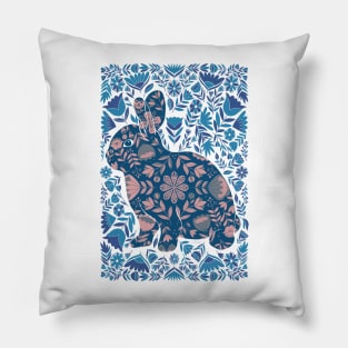 Folk Art Bunny - Pink and Blue on White Pillow