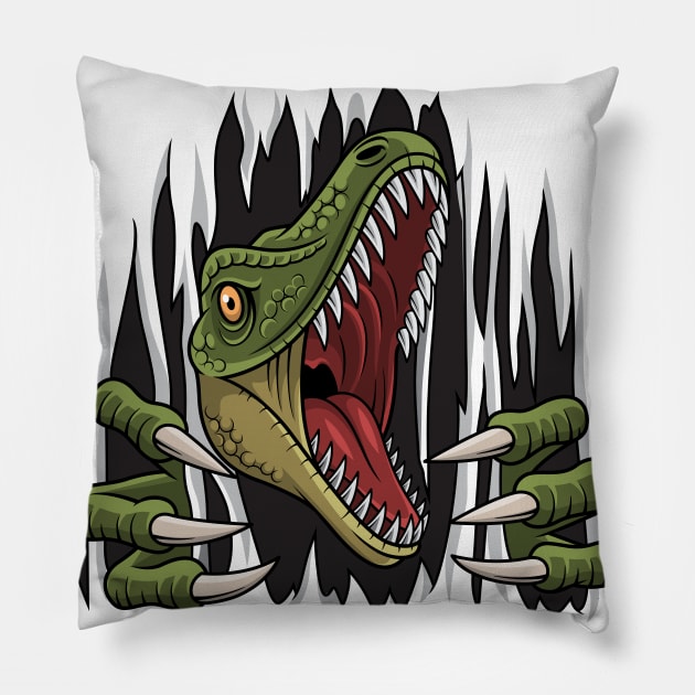 cartoon raptor mascot ripping Pillow by Choulous79
