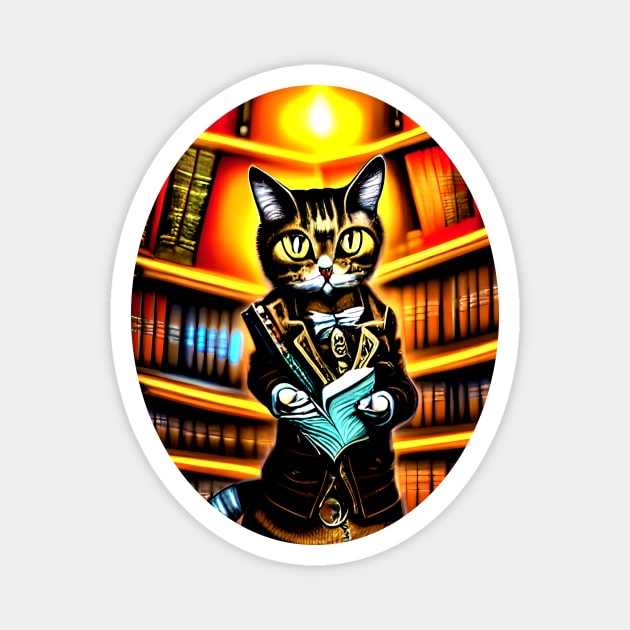 Victorian Cat Librarian - Ai generated design Magnet by Wacky Cats