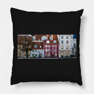 Traditional medieval houses in Old Riga Town, Latvia Pillow