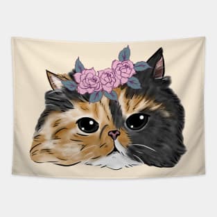 Black and Cream Cat Girl Head _ Bunniesmee Tapestry