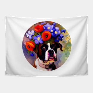 Boxer with a Crown of Poppies and Clematis Tapestry