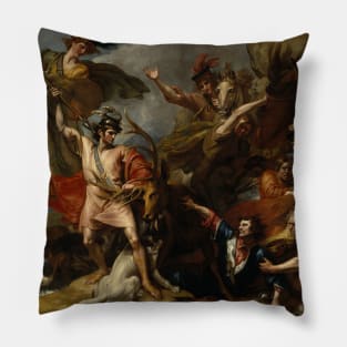 Alexander III of Scotland Rescued from the Fury of a Stag by the Intrepidity of Colin Fitzgerald (The Death of the Stag) by Benjamin West Pillow