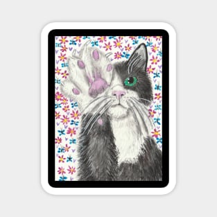 cat with paw up art Magnet