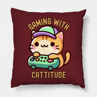 Gamer cat playing Video games Pillow