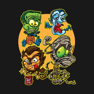 Spooky Gang with Frankenstein, Dracula, Wolfman and Mummy T-Shirt