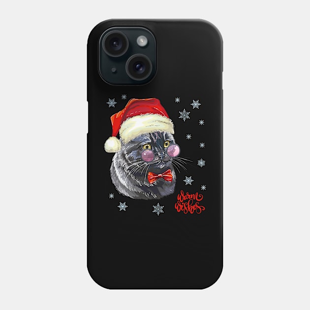 Warm Wishes Black Cat Santa Claus Christmas Gift Phone Case by BadDesignCo