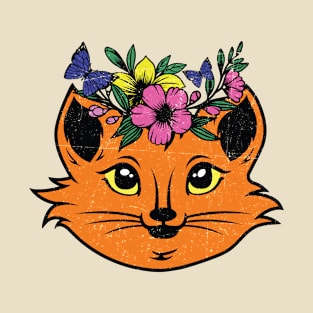 Vintage Style Cute Floral Cat T-Shirt