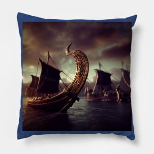 Viking Raiders on Longships Pillow