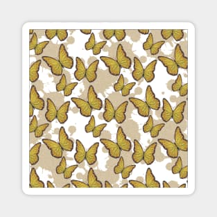 cute girly yellow butterfly pattern with a splash paint background Magnet