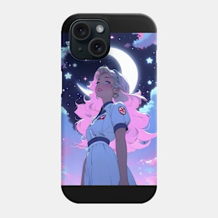 Anime nurse moon lover in night sky cresent moon stars Phone Case