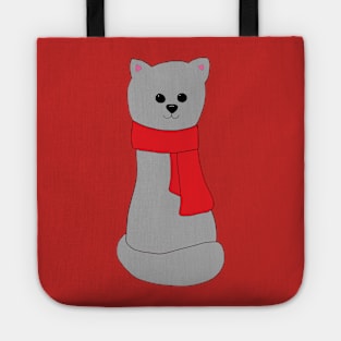 Cat in Red Scarf Tote