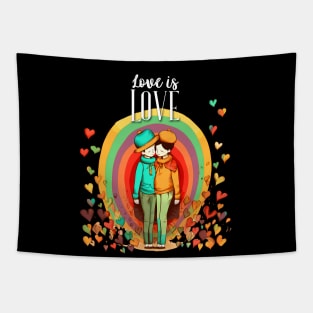 LGBTQ+ Gay Pride Month: Love is Love on a Dark Background Tapestry