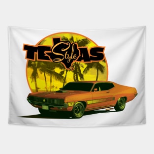 Texas-Style 1970 Torino Beach scene bold yellow and orange colors Tapestry