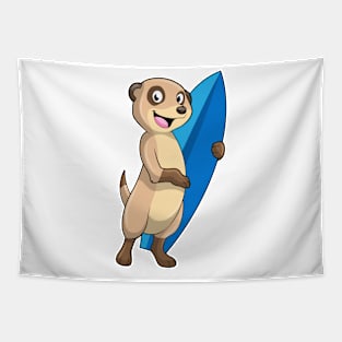 Meerkat as Surfer with Surfboard Tapestry