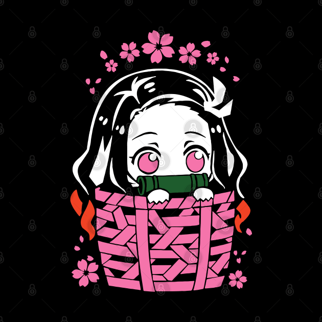 Nezuko Cute Hiding Fanart by Planet of Tees