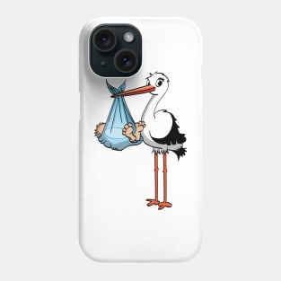 The stork who delivers the baby boy. Vector gender illustration. Phone Case