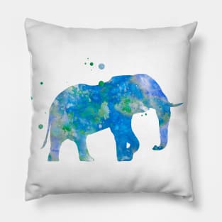 Blue and Green Elephant Watercolor Painting Pillow