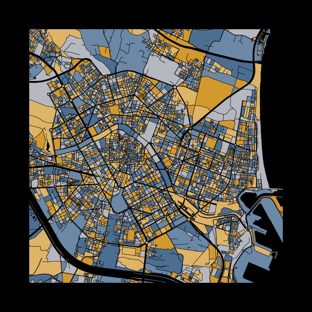 Valencia Map Pattern in Blue & Gold by PatternMaps