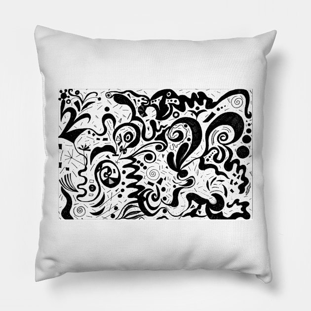 Abstract modern art inspired by Miró Pillow by Nathalodi