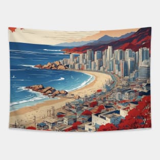 Busan South Korea Starry Night Travel Tourism Retro Vintage Art Tapestry