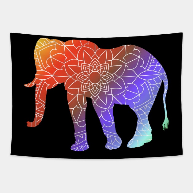 Mandala Elephant Rainbow Silhouette Tapestry by Dreamer