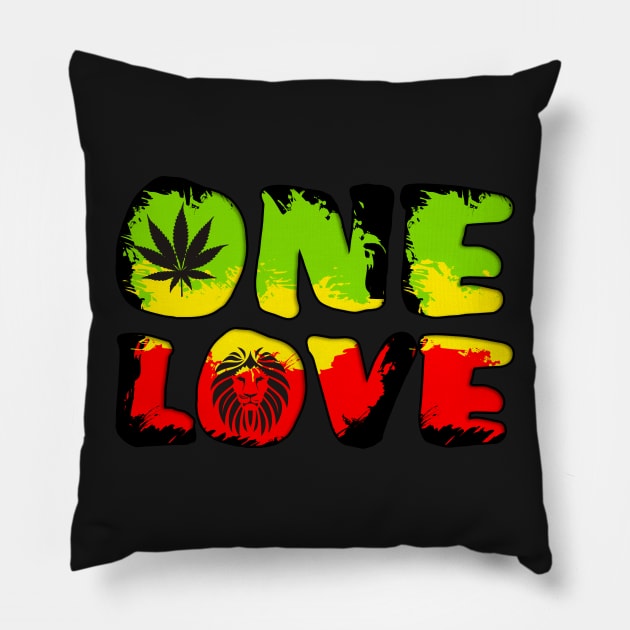 Rastafari - Grunge One Love Lion Ganja Pillow by EDDArt