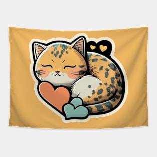 Sleepy Cat Valentine's Day Tapestry