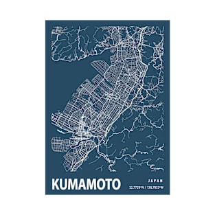 Kumamoto Blueprint Street Map, Kumamoto Colour Map Prints T-Shirt