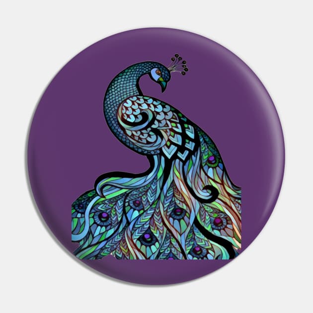 Colorful Graphic Peacock Pin by AlondraHanley