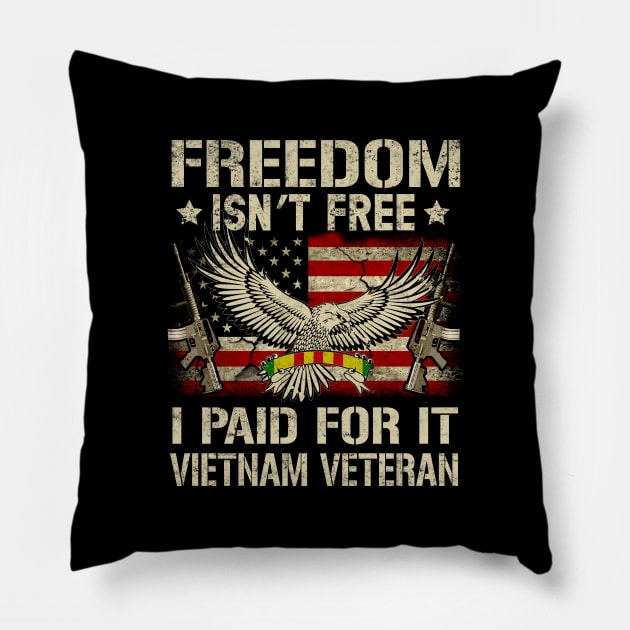 Vietnam Veteran Vintage American Flag Patriotic Eagle Shirt Men's Gift Pillow by Otis Patrick