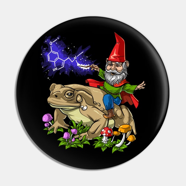 Gnome Riding Psychedelic Bufo Alvarius Pin by underheaven