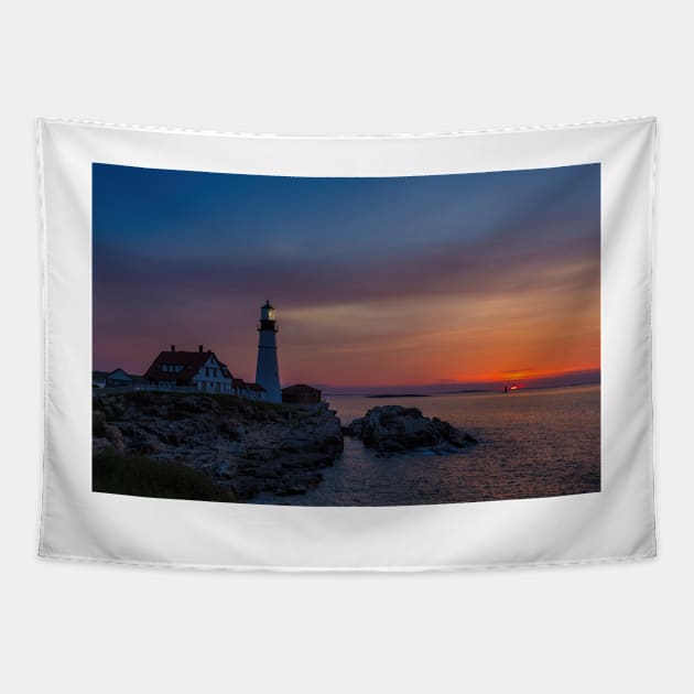 Nautical Twilight at Portland Head Light Tapestry by jforno