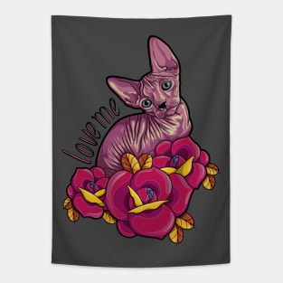 Sphynx cat with roses Tapestry