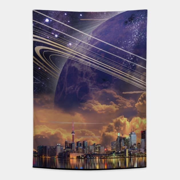 Surreal Toronto Space Skyline Tapestry by DavidLoblaw