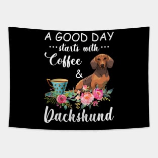 A Good Day Starts With Coffee _ Dachshund Gift Tapestry