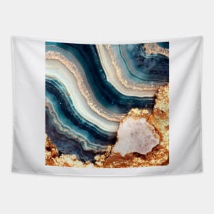 Geode Blue Mineral and Gold Texture Tapestry