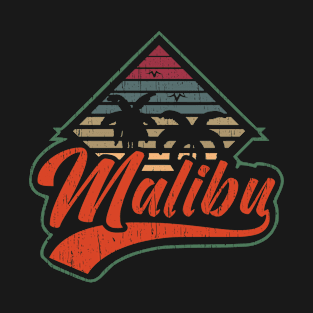 Malibu beach palm tree sunset vintage retro logo emblem T-Shirt