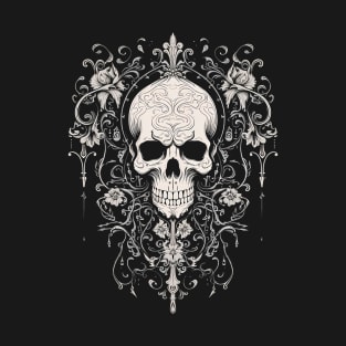 Baroque Style Skull with Flowers T-Shirt