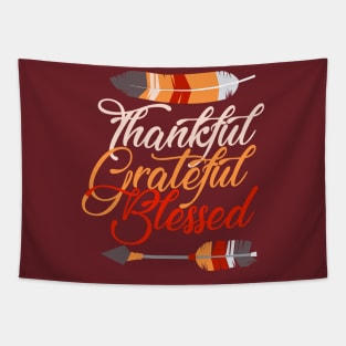 Thankful Grateful Blessed Thanksgiving Feather Arrow Tapestry