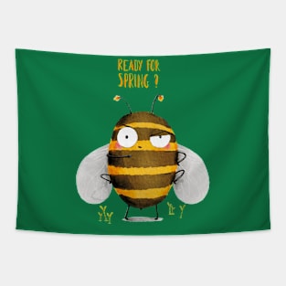 Ready for spring, watercolor funny bee Tapestry