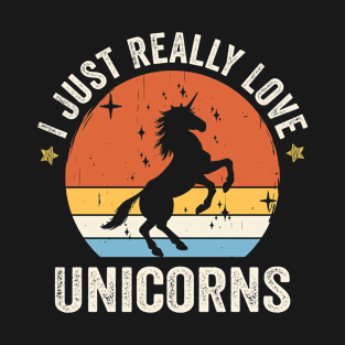 I Just Really Love Unicorns 80s Retro Vintage Sunset Gift Idea T-Shirt