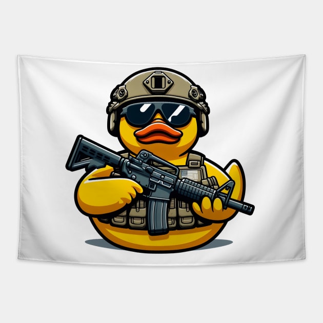 tactical Rubber Duck Tapestry by Rawlifegraphic