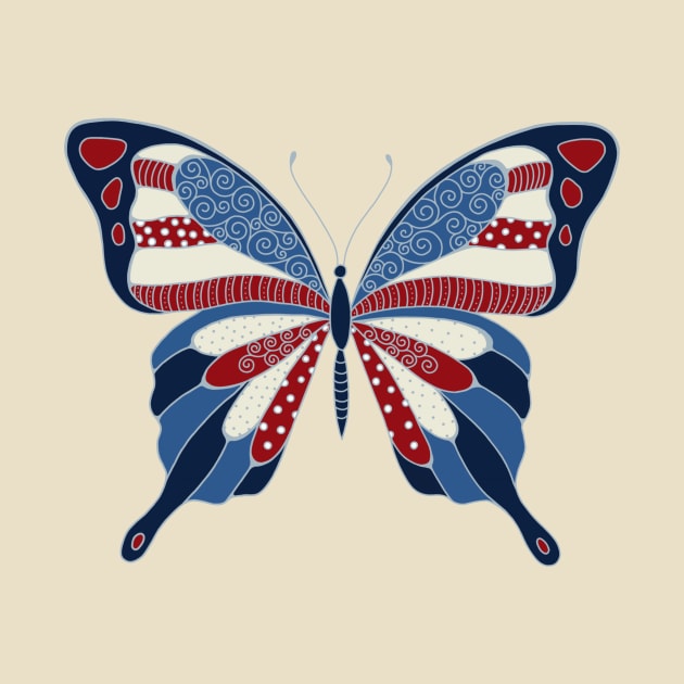 Patriotic Red White and Blue Butterfly by crookedlittlestudio