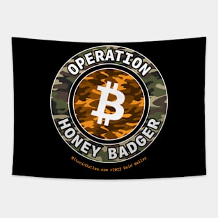 Operation Honey Badger Camo Orange Bitcoin Logo Tapestry