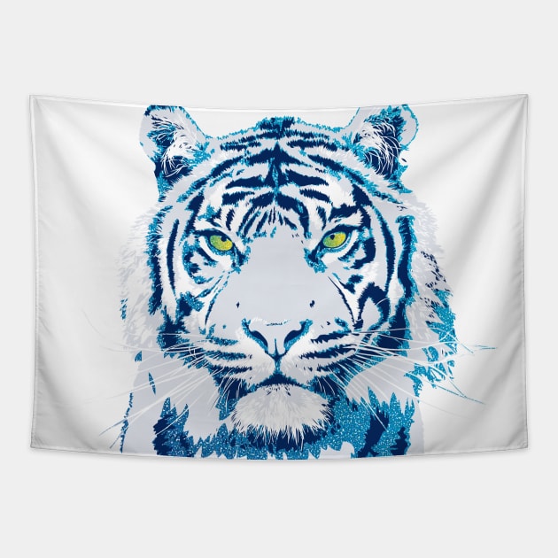 Cool Blue Tiger Vector Artwork Tapestry by polliadesign